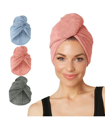 Turbie Twist 3-Pack Microfiber Hair Towel Wrap for Straight, Wavy & Curly Hair – Gray, Blue & Pink, Quick Dry
