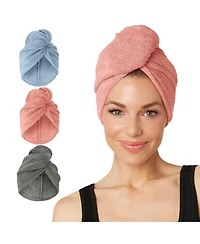 Turbie Twist 3-Pack Microfiber Hair Towel Wrap for Straight, Wavy & Curly Hair – Gray, Blue & Pink, Quick Dry