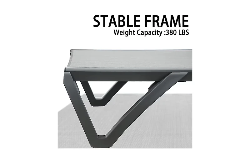 Clihome Patio Chaise Lounge Outdoor Aluminum Polypropylene Chair Set of 2,Woven Stackable Gray Aluminum Frame Stationary Chaise Lounge Chair with Gray