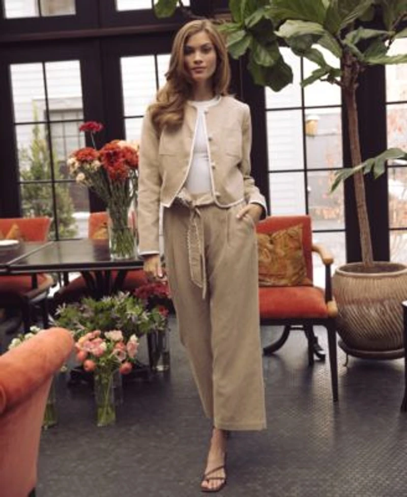 Cece Womens Contrast Trim Lady Jacket Wide Leg Bow Tie Cropped Pants