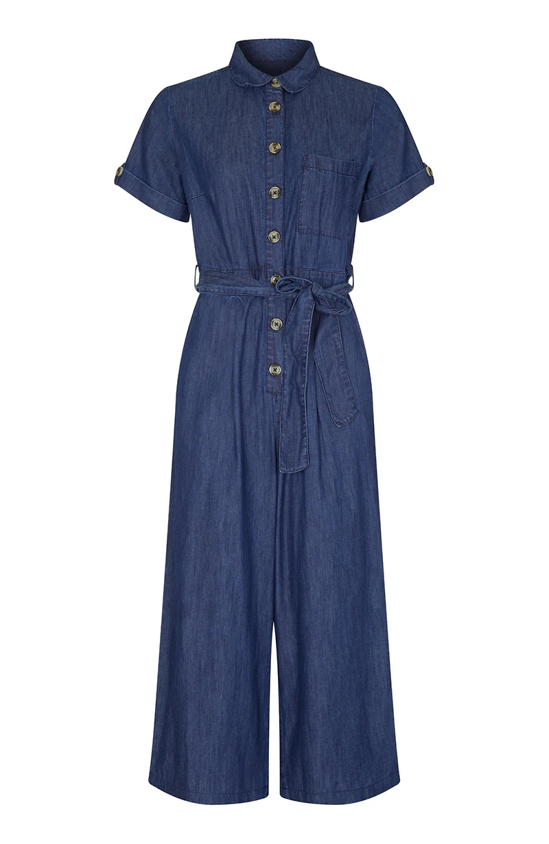 Yumi Women's Chambray Light Denim Button Jumpsuit