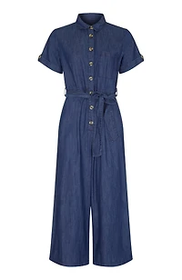 Yumi Women's Chambray Light Denim Button Jumpsuit
