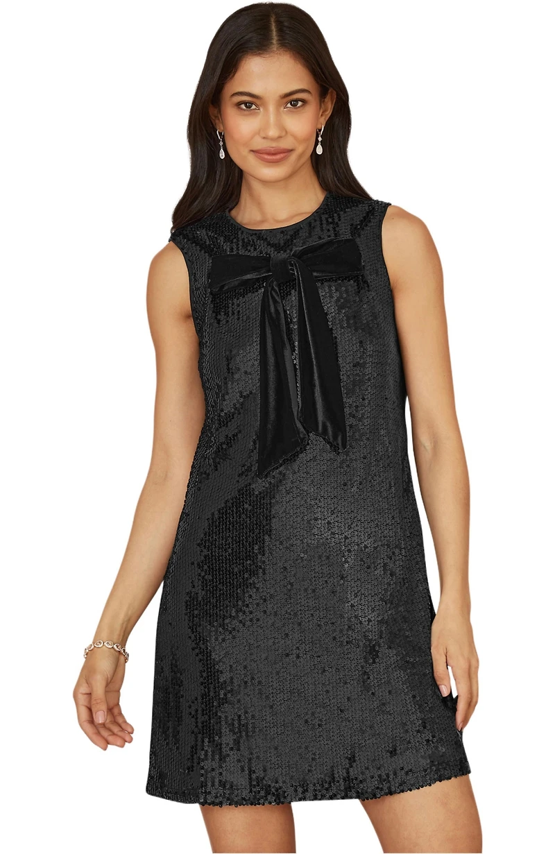 Yumi Women's Sequin Bow Tunic Shift Dress