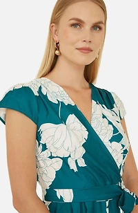 Yumi Women's Blossom Print Dipped Hem Wrap Midi Dress