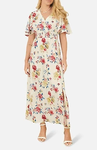 Yumi Women's Ruched Waist V-Neck Midi Dress