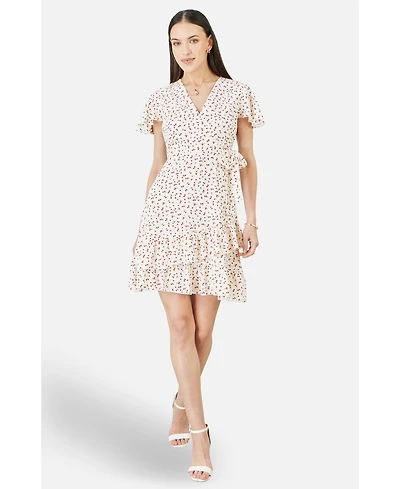 Yumi Women's Ditsy Print Frill Wrap Dress