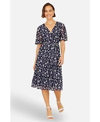 Yumi Women's Floral Mesh Wrap Dress