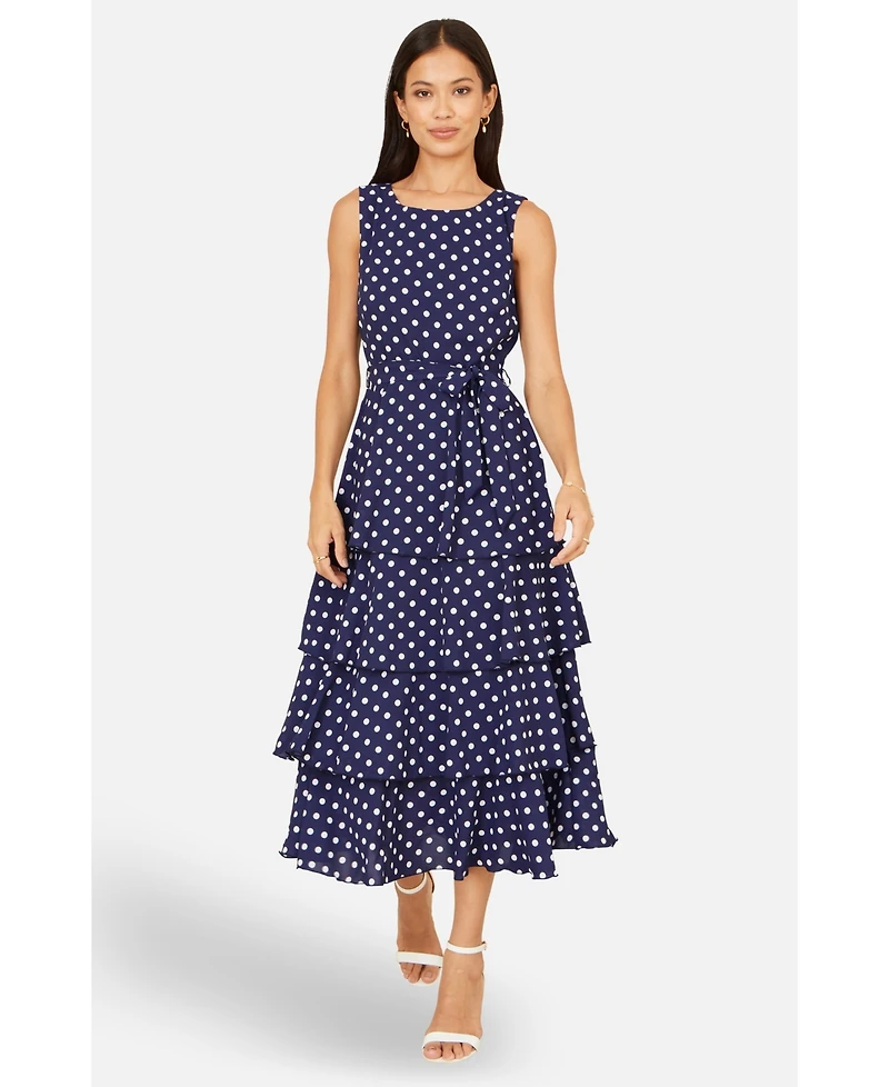 Yumi Women's Spot Tiered Midi Dress