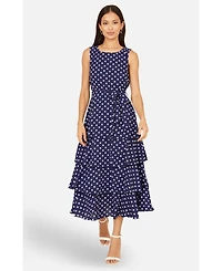 Yumi Women's Spot Tiered Midi Dress