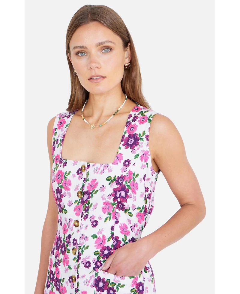 Yumi Women's Retro Floral Cotton Pinafore Dress