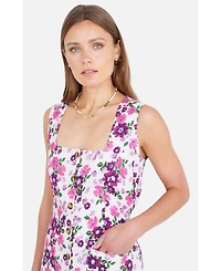 Yumi Women's Retro Floral Cotton Pinafore Dress