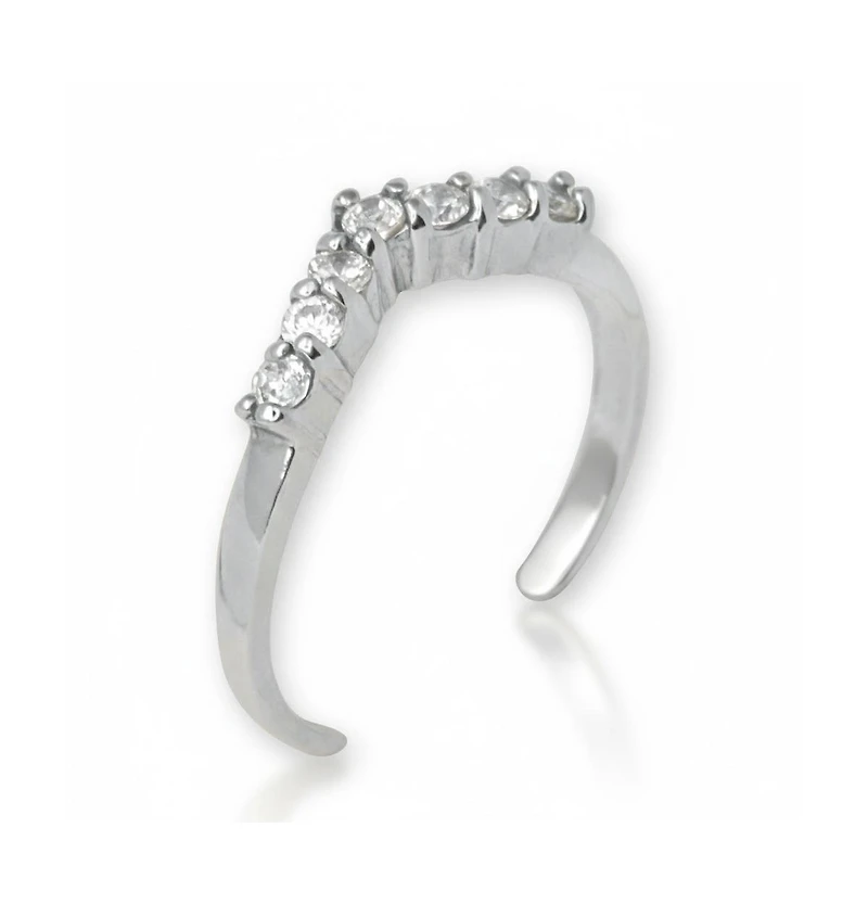 Curata Jewelry Solid 10K Gold Cubic Zirconia Adjustable V Chevron Toe Ring