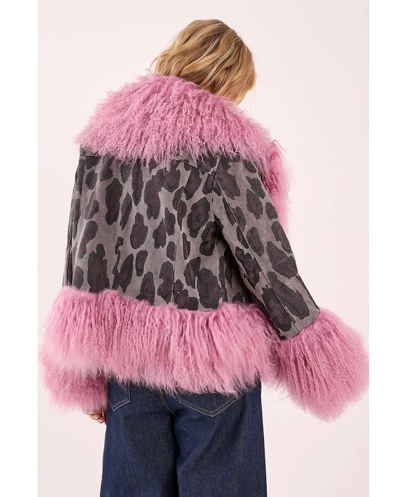 Nasty Gal Women's Printed Shearling Leather Jacket