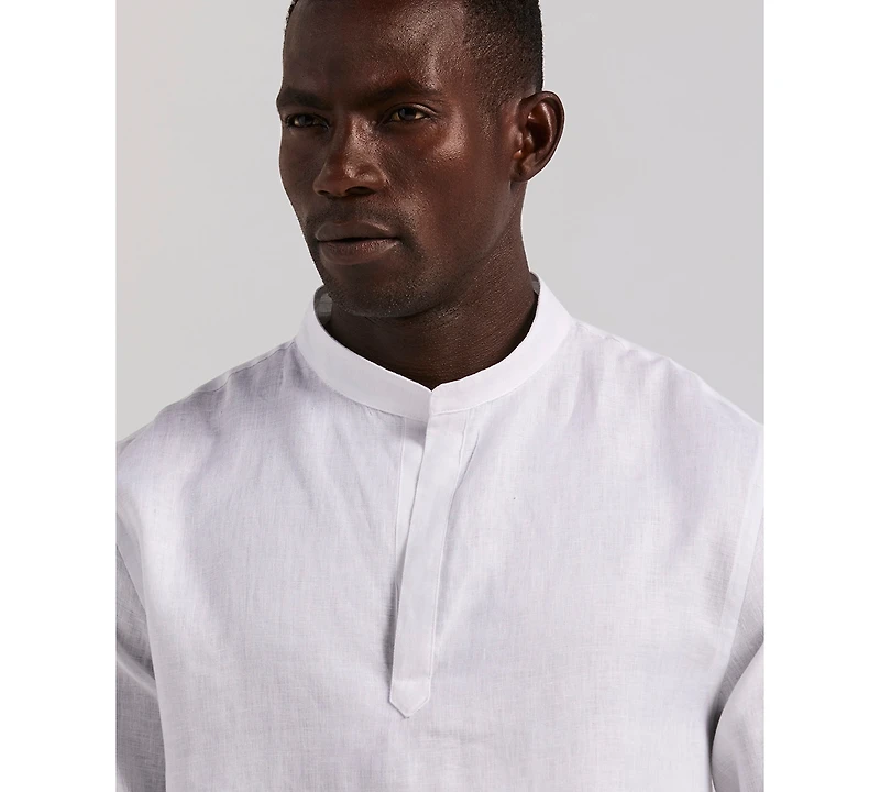 Perry Ellis Men's Solid Linen Popover Shirt