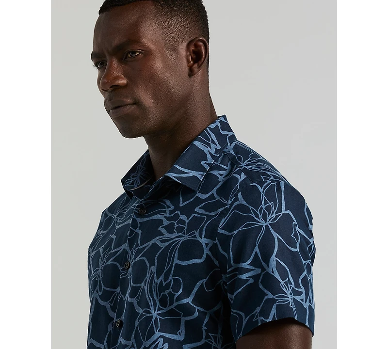 Perry Ellis Men's Floral Print Short Sleeve Linen Blend Shirt