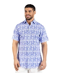 Tailorbyrd Men's Distressed Hawaiian Leaves Printed Performance Short Sleeve Shirt