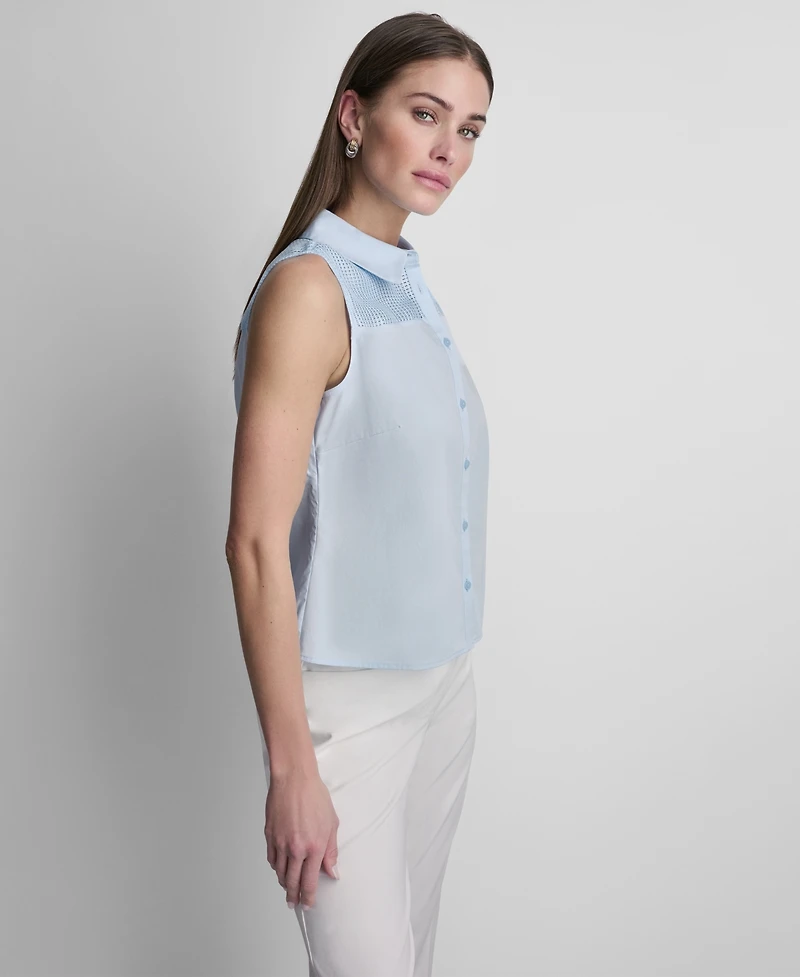 Dkny Women's Sleeveless Poplin Button-Front Top