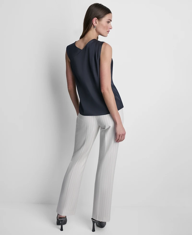 Dkny Women's Satin Asymmetric Neck Sleeveless Top