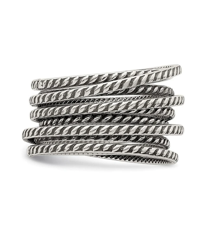 Curata Jewelry 925 Sterling Silver Solid Textured Polished Oxidized Coil Multi-layered Vintage Ring