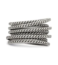Curata Jewelry 925 Sterling Silver Solid Textured Polished Oxidized Coil Multi-layered Vintage Ring