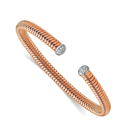 18k Gold Italian 0.17cttw Diamond Tubogas Cuff Bangle Bracelet