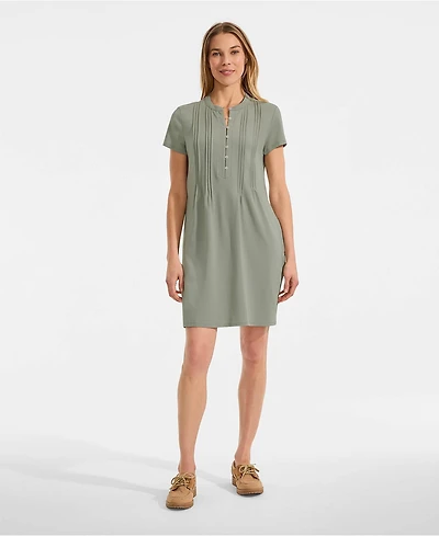 Lands' End Women's Cotton Modal Pintuck Short Sleeve Dress