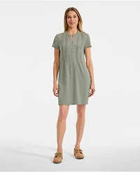 Lands' End Women's Cotton Modal Pintuck Short Sleeve Dress