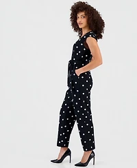 Anne Klein Essentials Petite Printed Tie-Waist Jumpsuit