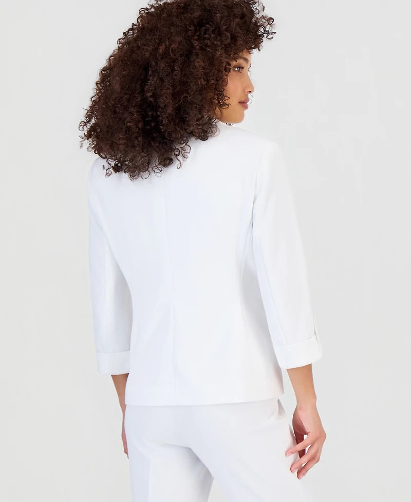 Anne Klein Essentials Petite Roll-Tab-Sleeve Open-Front Blazer