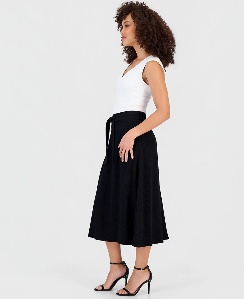 Anne Klein Essentials Petite Pull-On Tie-Waist Midi Skirt