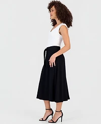 Anne Klein Essentials Petite Pull-On Tie-Waist Midi Skirt