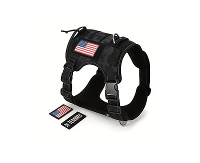 Dg-hrnss-blk Durable Tactical Dog Harness Breeds, Featuring an Adjustable Vest with Handle, Camouflage Patches