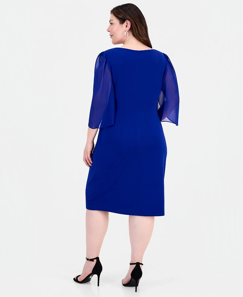 Connected Plus Sheer-Sleeve Chain-Detail Sheath Dress