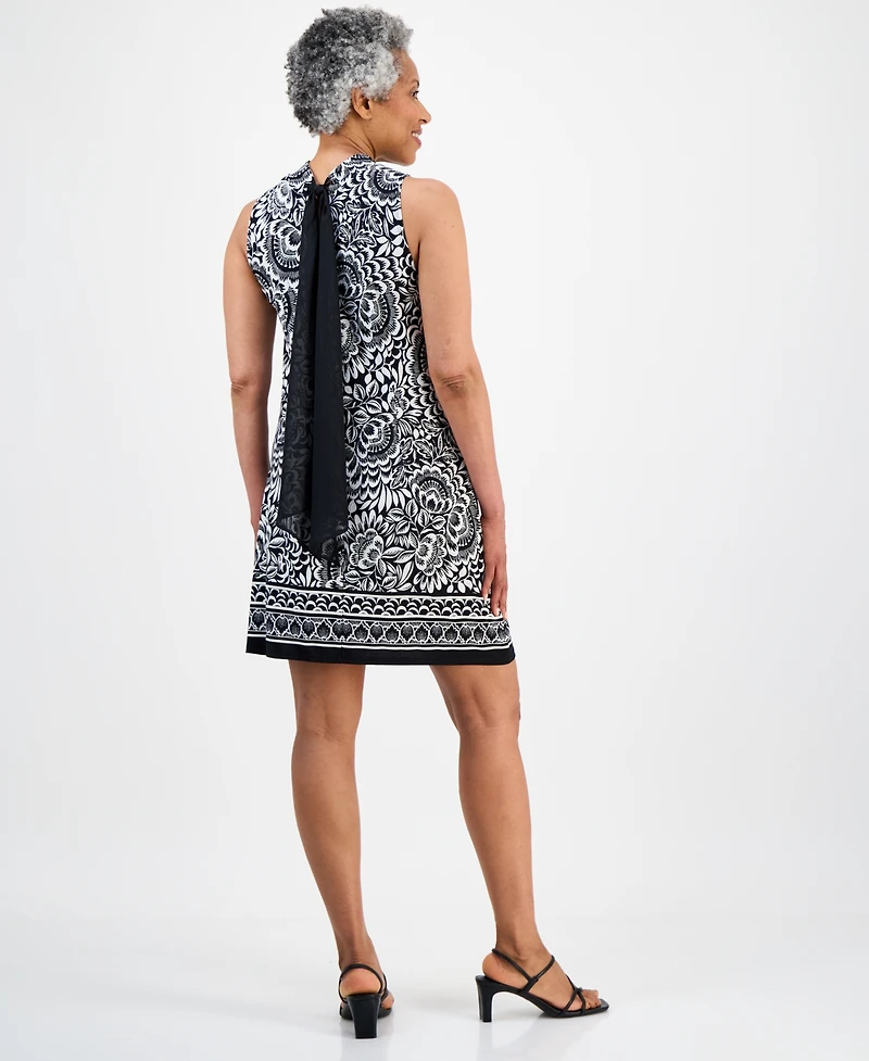 Robbie Bee Petite Tie-Back Mock Neck Printed Shift Dress
