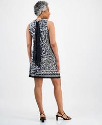 Robbie Bee Petite Tie-Back Mock Neck Printed Shift Dress