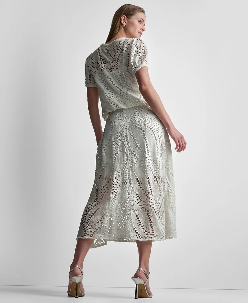 Dkny Women's Leaf Crochet Short-Sleeve Top