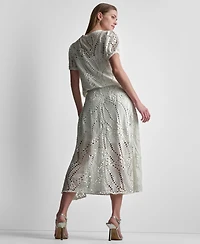 Dkny Women's Leaf Crochet Short-Sleeve Top