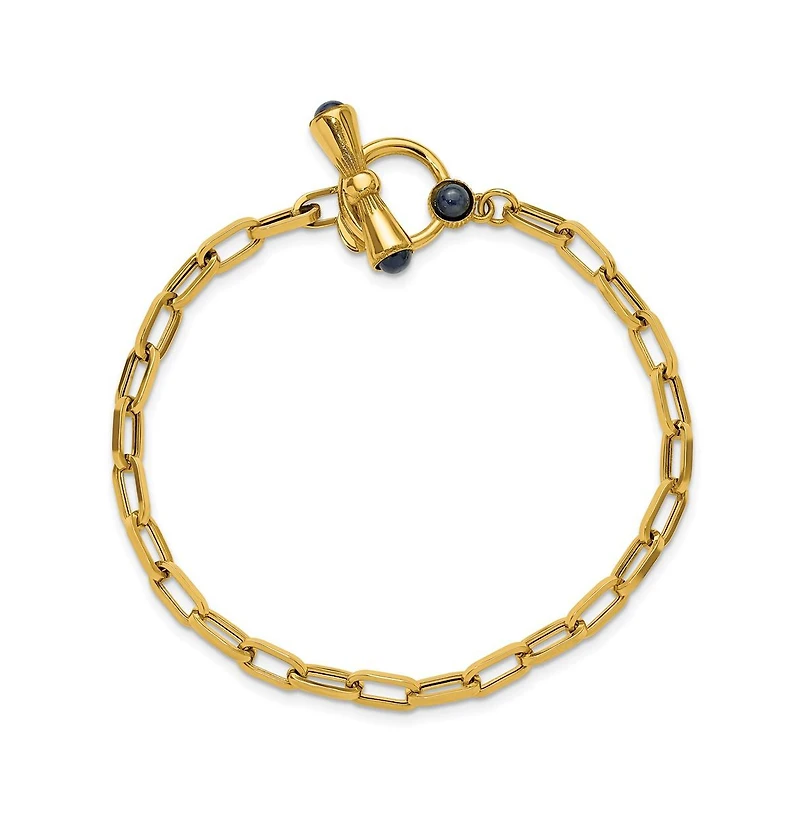 Curata Jewelry Solid 18k Yellow Gold Italian Paperclip Chain Sapphire Endcap Toggle Bracelet