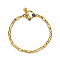 Curata Jewelry Solid 18k Yellow Gold Italian Paperclip Chain Sapphire Endcap Toggle Bracelet
