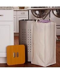 Household Essentials Square Metal Hamper with Engineered Wooden Lid, Stainless Steel