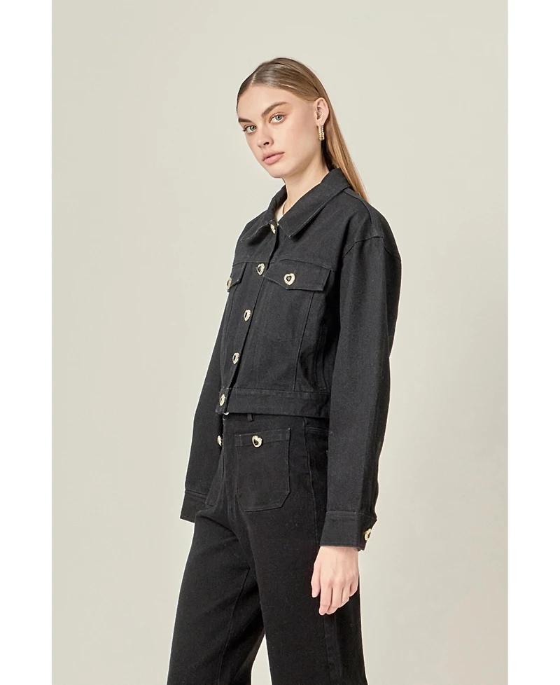English Factory Women's Drop Shoulder Cropped Denim Jacket