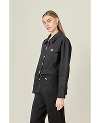 English Factory Women's Drop Shoulder Cropped Denim Jacket