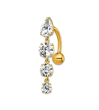 Curata Jewelry Solid 10k Yellow or White Gold 14g Graduating Pear and Round Cubic Zirconia Belly Ring Dangle 28x5mm
