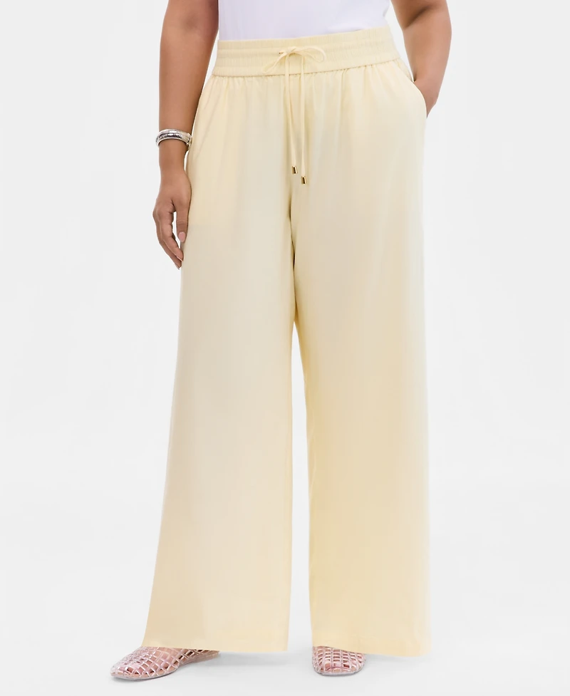 I.n.c. International Concepts Plus Solid Drawstring Wide-Leg Pants, Exclusively at Macy's