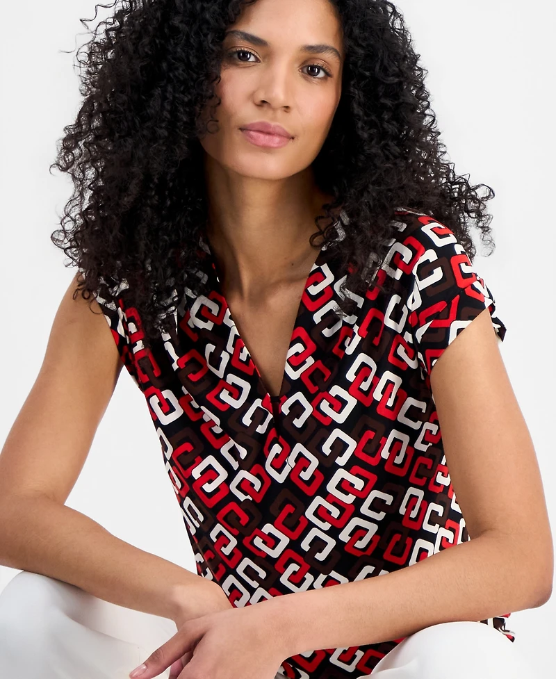 Anne Klein Women's Cap-Sleeve V-Neck Top