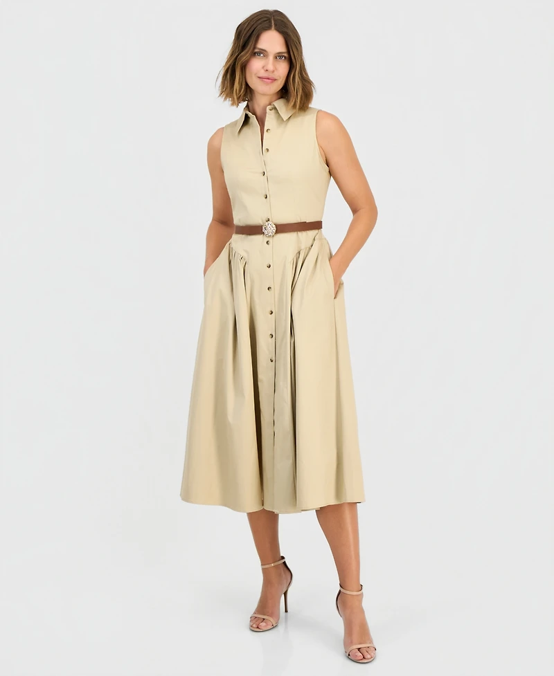 Anne Klein Women's Sleeveless Belted Shirtdress