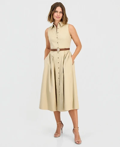 Anne Klein Women's Sleeveless Belted Shirtdress