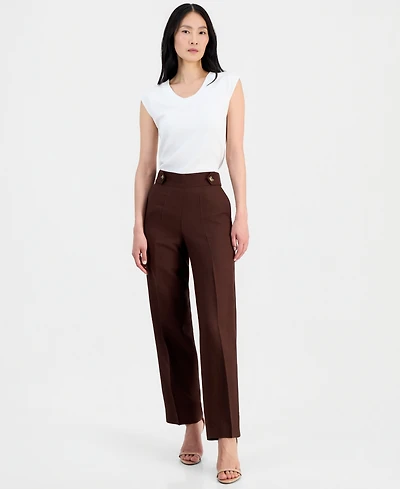 Anne Klein Women's Linen-Blend Pull On Wide-Leg Pants