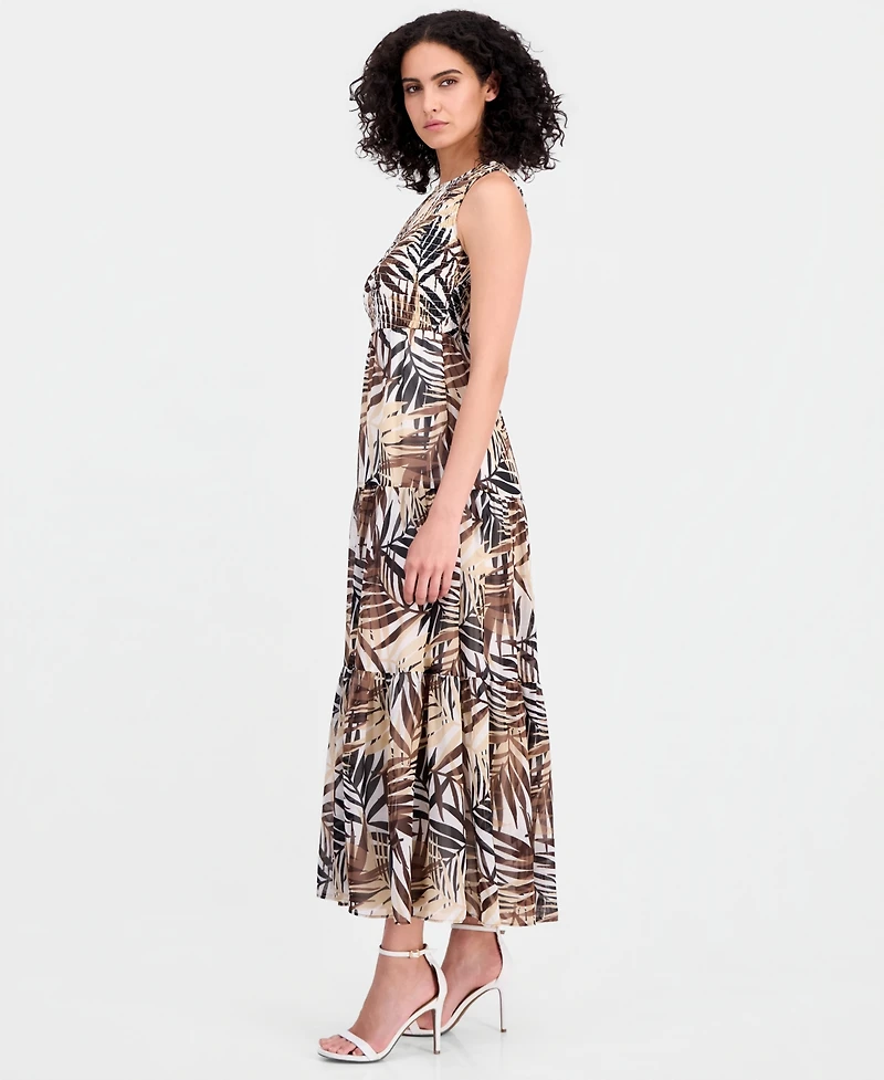 Anne Klein Women's Smocked-Bodice Tiered Maxi Dress