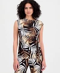 Anne Klein Women's Palm-Print Extended-Shoulder Tie-Waist Top